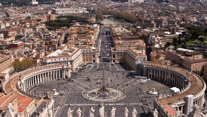 View from the top of St. Peter's Basilica in the Vatican city.