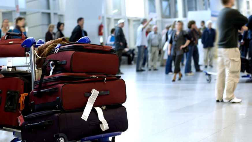 View of baggage in a cart at the airport