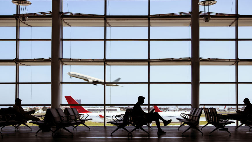airport waiting area Big windows plane leaving