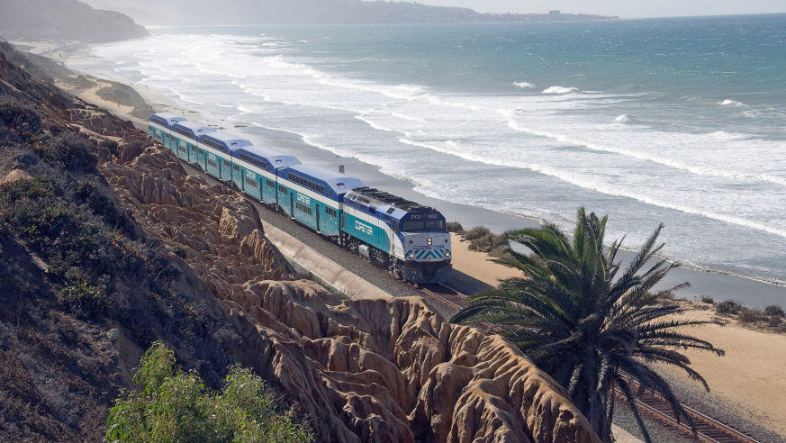 Train along ocean coast