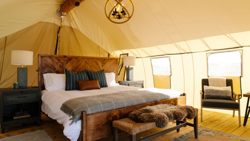 inside of fancy tent