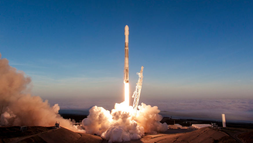 Rocket launch at sunrise