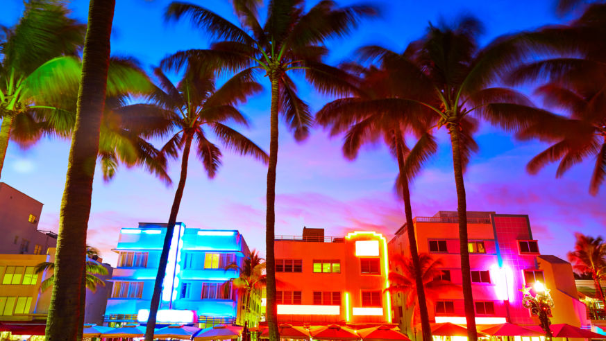 Colorful buildings along Miami Beach