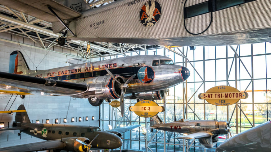 Atrium with planes hanging