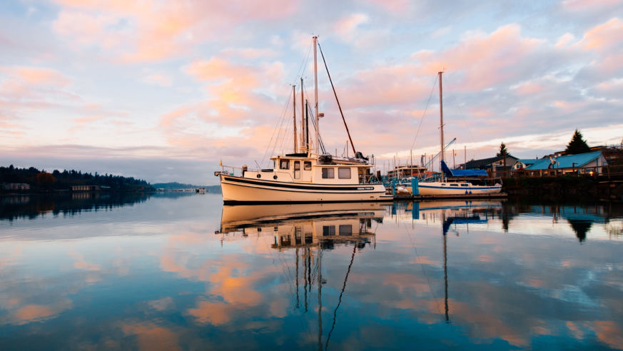 A view of boats on the Olympia waterfront