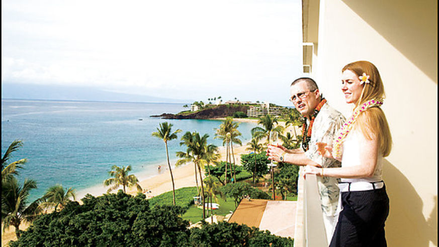 Bob and Sugar Carroll on their balcony at the Westin Maui Resort & Spa