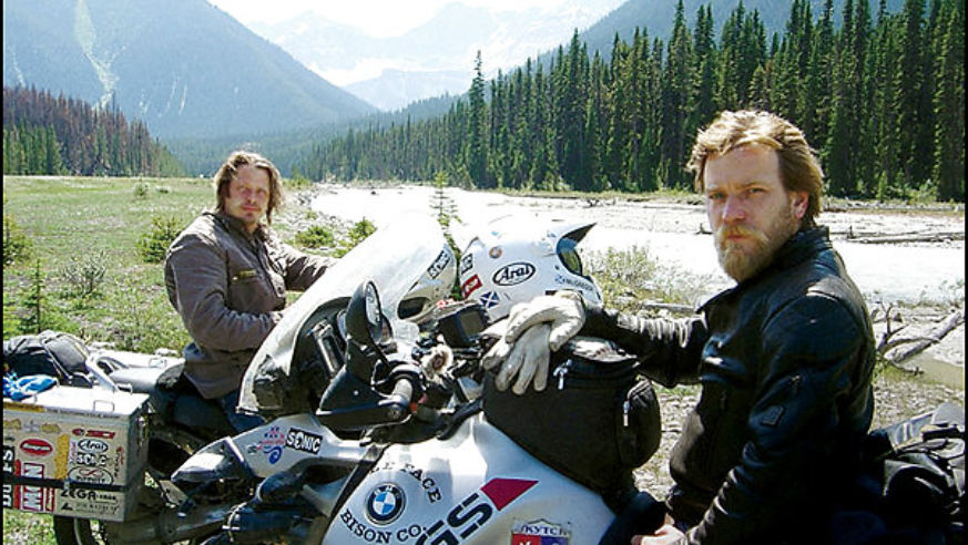 Actor Ewan McGregor (right) and writer Charley Boorman on their trek, which they chronicle in <em>Long Way Round</em>