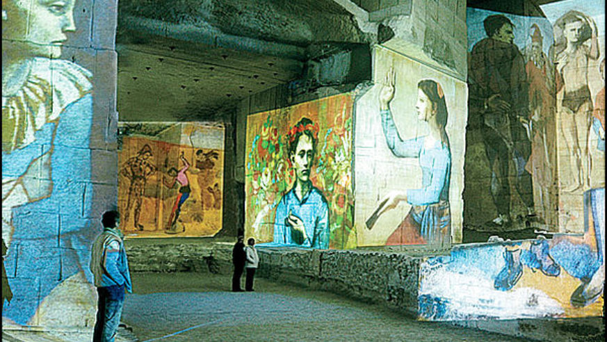 Projections of Picasso's work onto rock-quarry walls