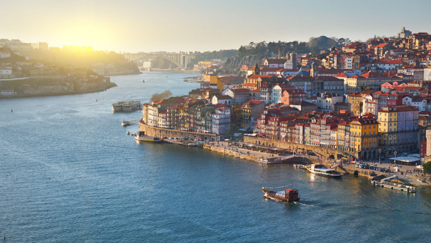 River city at sunset