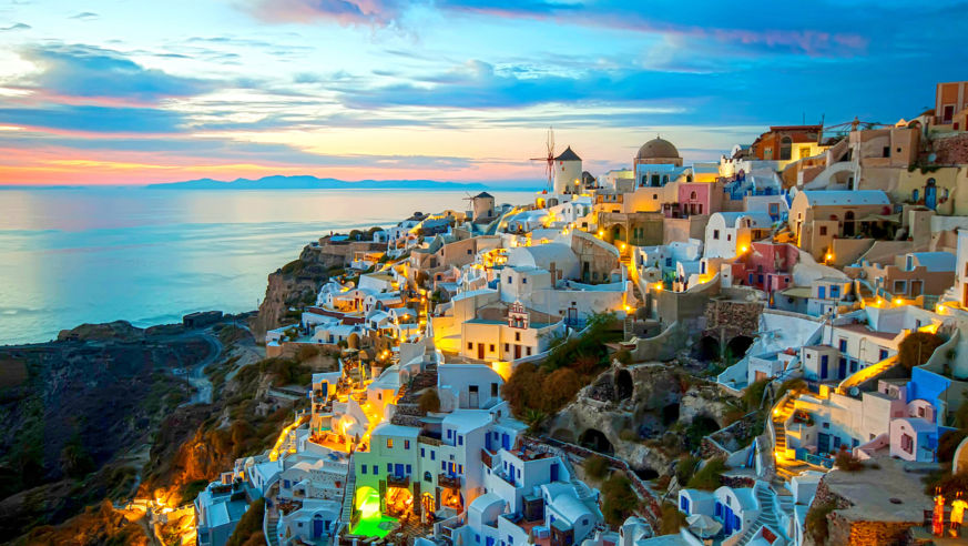 Coastal town at dusk