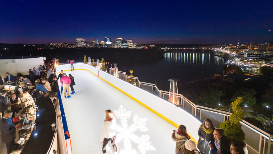 rooftop ice skating bar