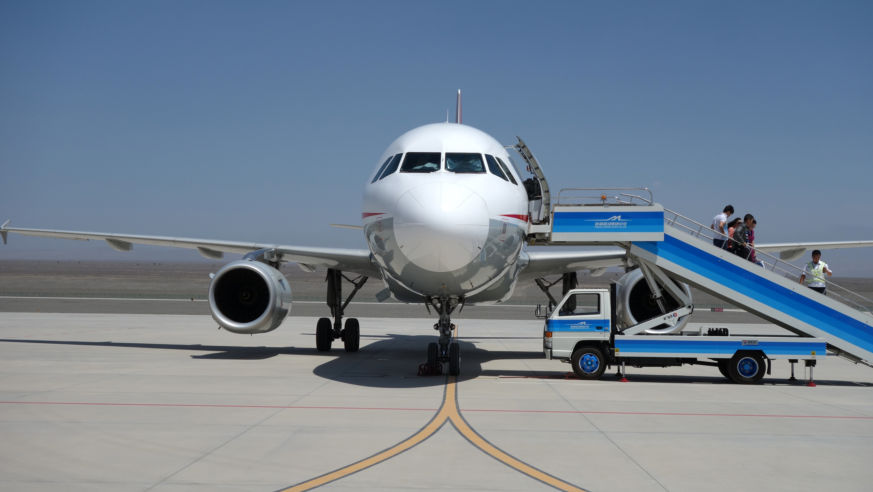 Plane on tarmac ready to board