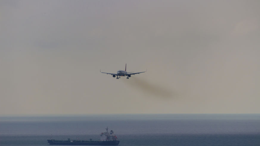 Fumes from an airplane's exhaust nozzle