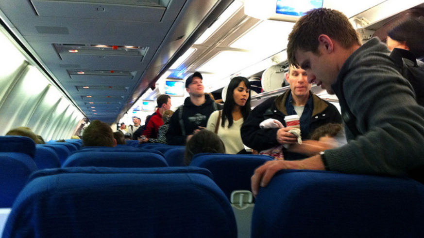 The boarding process on an airplane