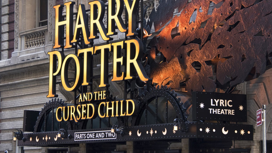 A view of the Broadway theater marquee for Harry Potter and the Cursed Child
