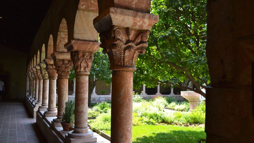 A view of the garden at The Cloisters museum in NYC.