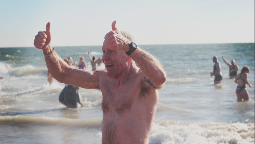 Man at Polar Bear Club Plunge in Coney Island