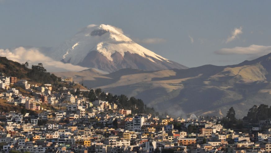Cotopaxi volcano looms over Quito, Ecuador
