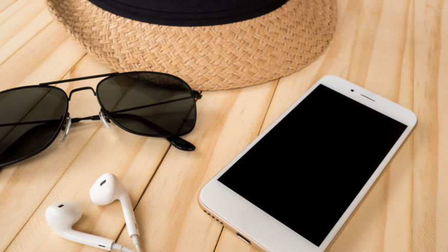 phone hat sunglasses earbuds