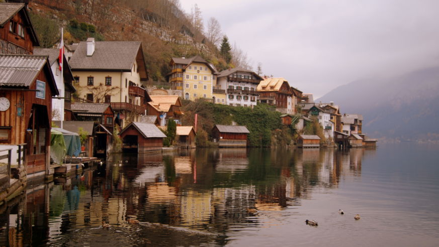 this picture was taken early in the morning at hallstatt, austria on november 12th, 2008.