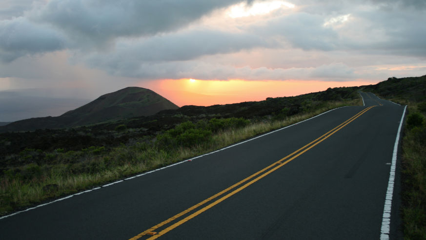Driving into a sunset in Maui