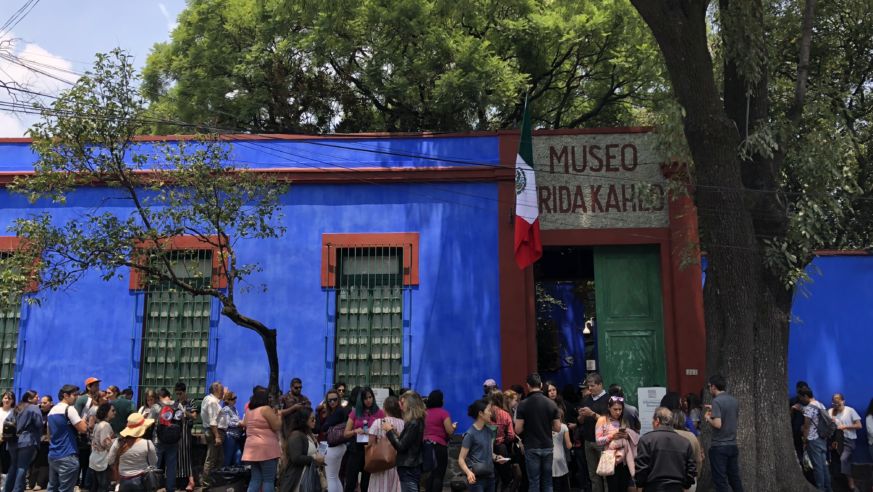 Bright blue exterior of the Frida Kahlo Museum in Mexico City