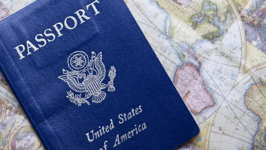 Passport on map