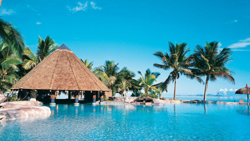 The swim-up bar at Fiji's Sonaisali Island Resort, on its own private island