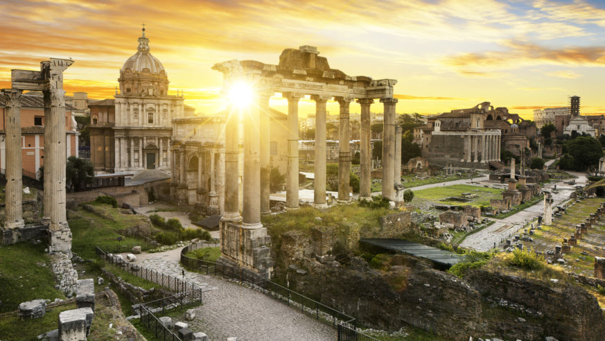 A view of the ruins at the Forum in Rome, Italy