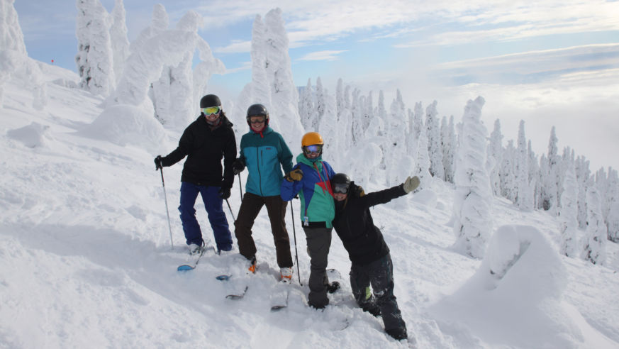 Friends skiing at Big Mountain in Whitefish, Montana.