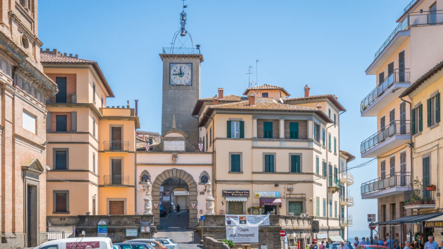 A view of the town piazza in Soriano nel Cimino, Lazio, Italy