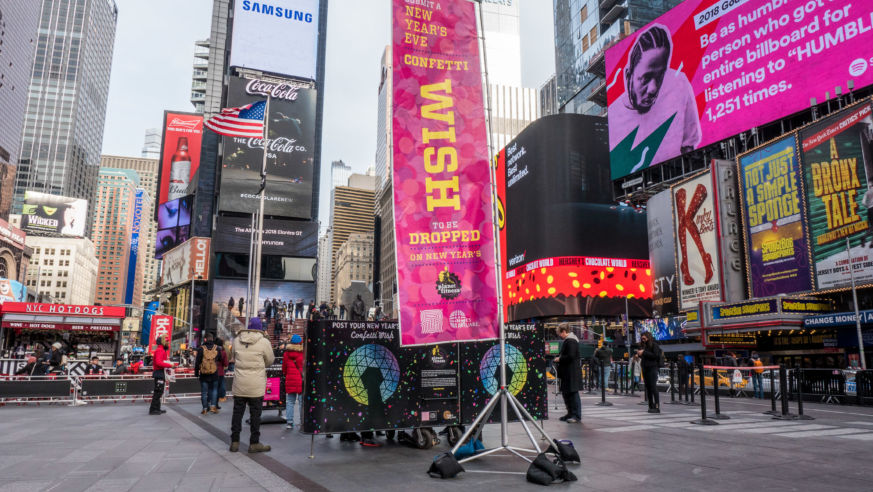 A view of the annual Wishing Wall in Times Square, NYC