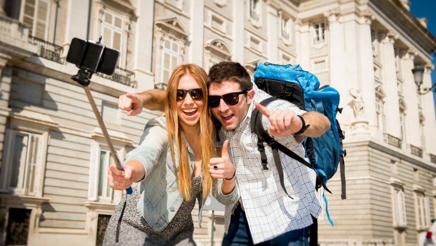Tourists with Selfie Stick in Spain