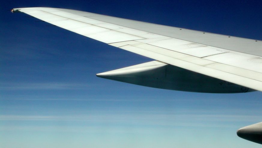 View of an airplane wing out the window