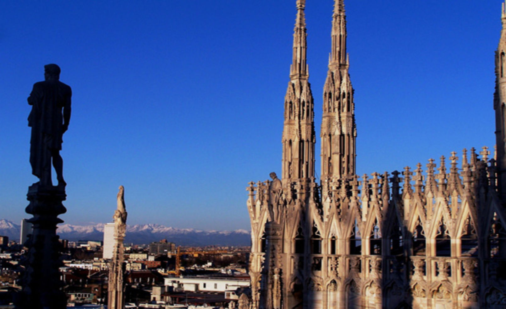 From the top of Duomo di Milano, overlooking the city.