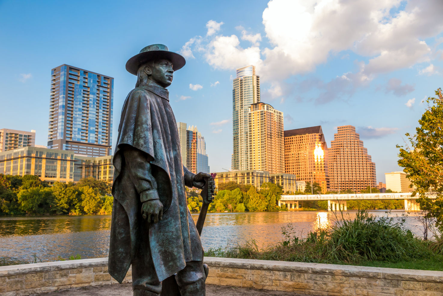 Stevie Ray Vaughan statue, downtown Austin, Colorado River, Auditorium Shores, Texas