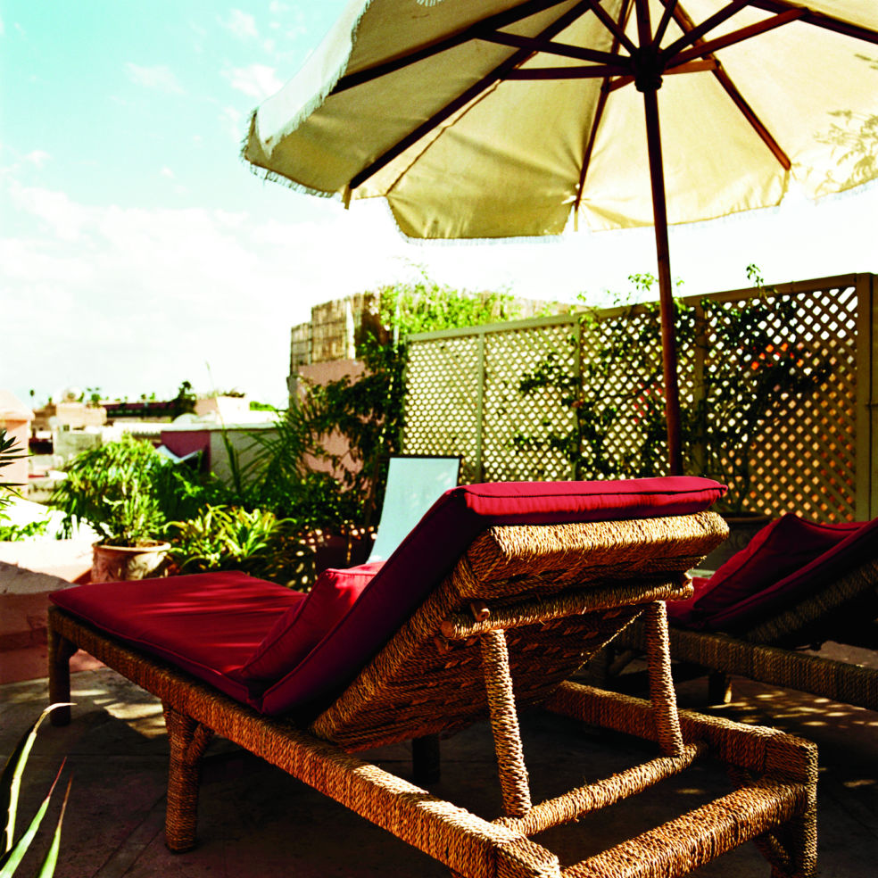 The roof terrace at Dar Attajmil, where students of the riad's half-day cooking class sample the fruits of their labor.