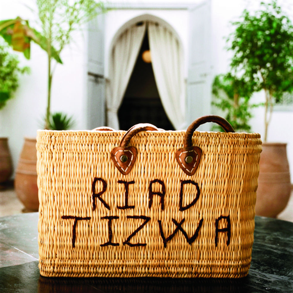 A shopping tote from Riad Tizwa, which guests can borrow to carry home souvenirs from the souks.