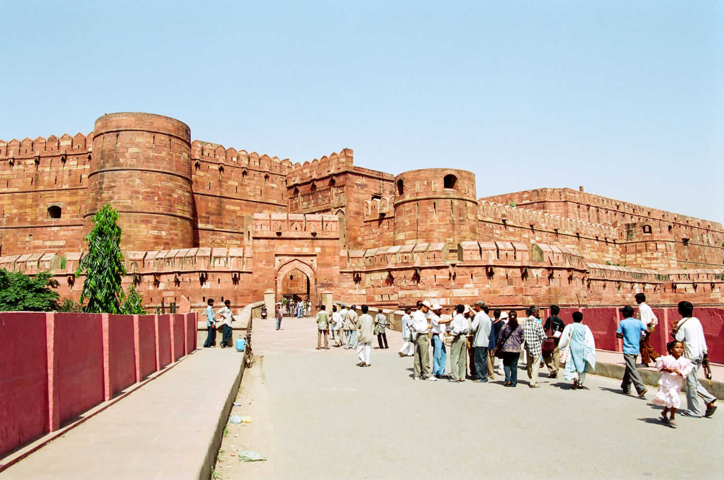 The outside walls of the Agra Fort of India.