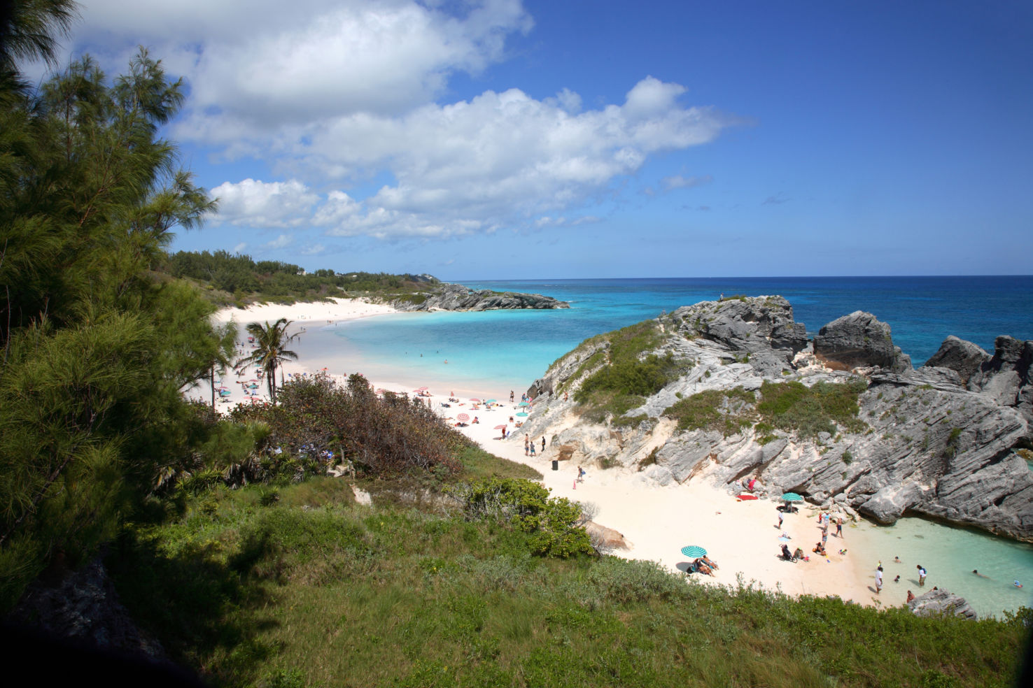 Overhead view of Horseshoe Bay and Beach on the Island of Bermuda.