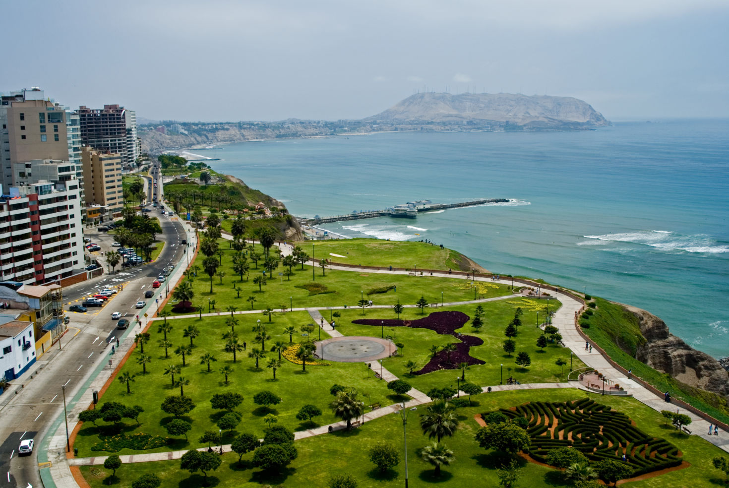Miraflores Park and the Pacific Ocean in Lima, Peru