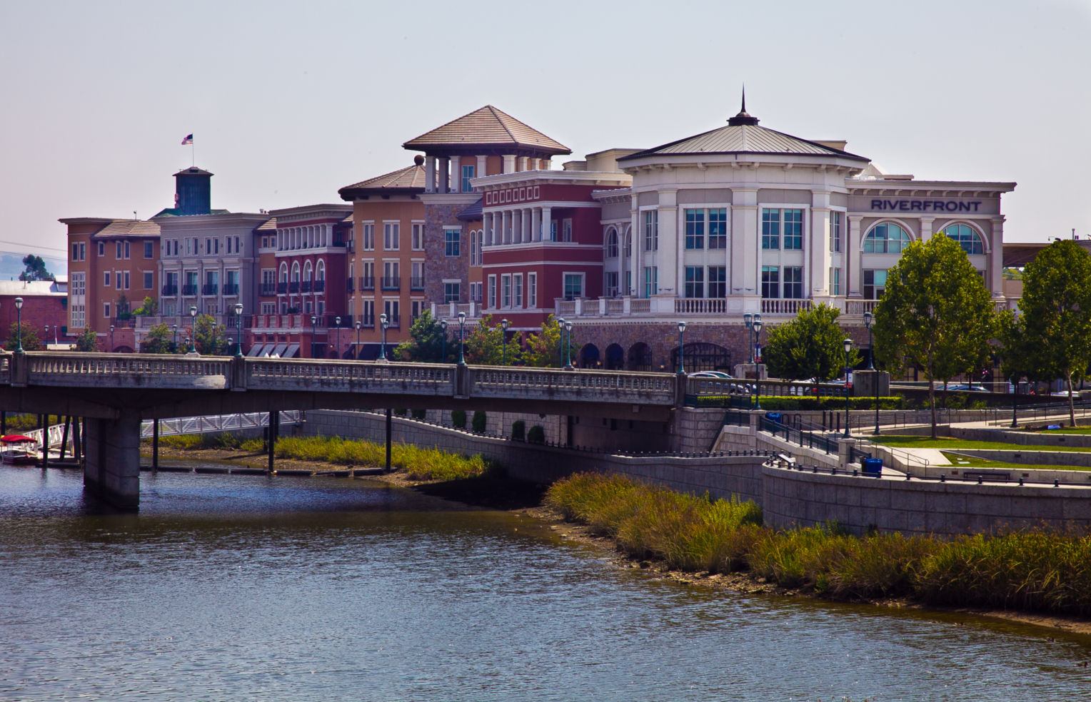 riverfront buildings, downtown Napa, California, CA