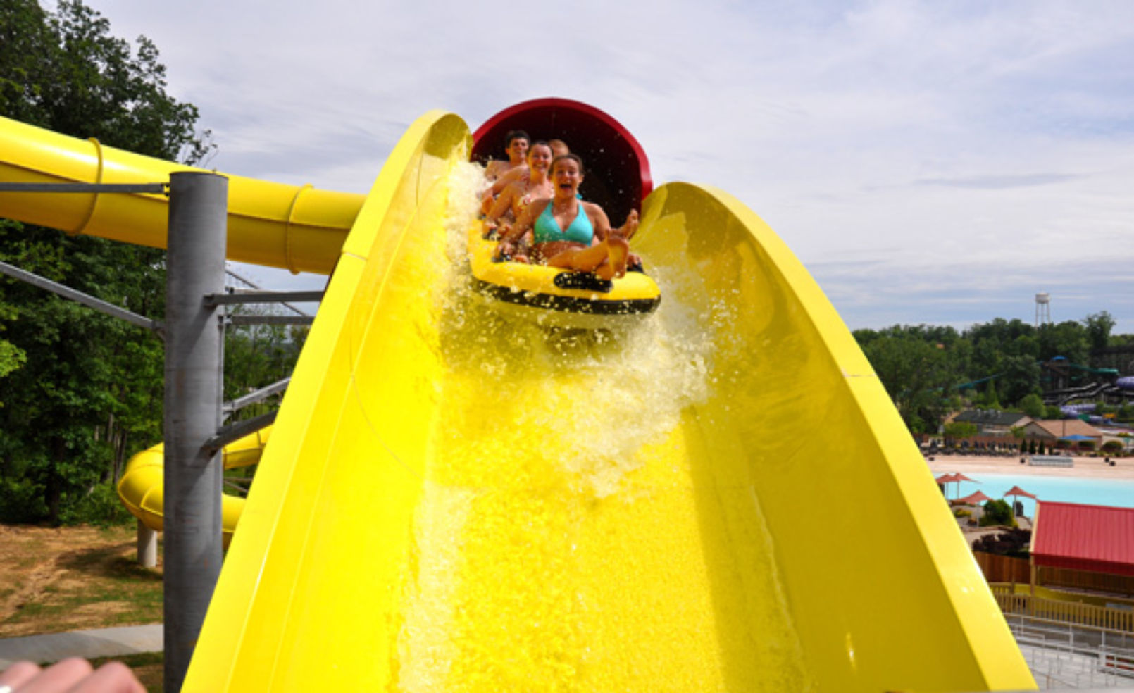 Patrons going down the slide of Wildebeest at Holiday World & Splashin’ Safari.