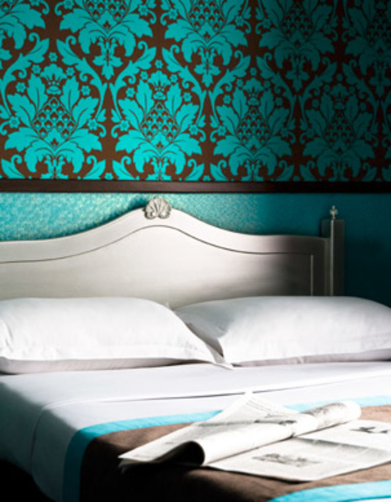 A bedroom at the Hôtel Design de la Sorbonne.