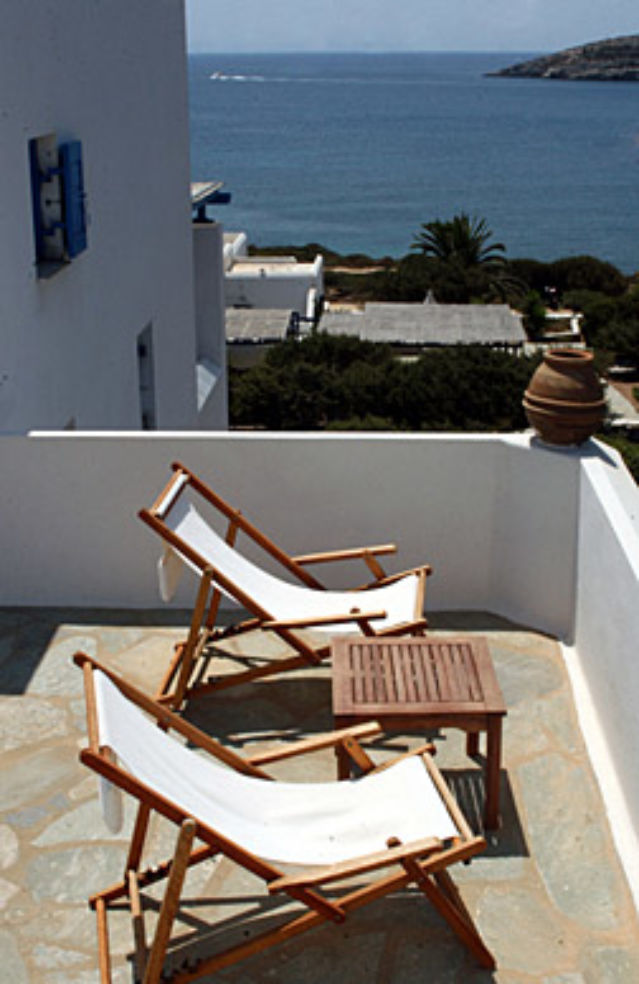 The sunny balconies at Oliaros Studios.