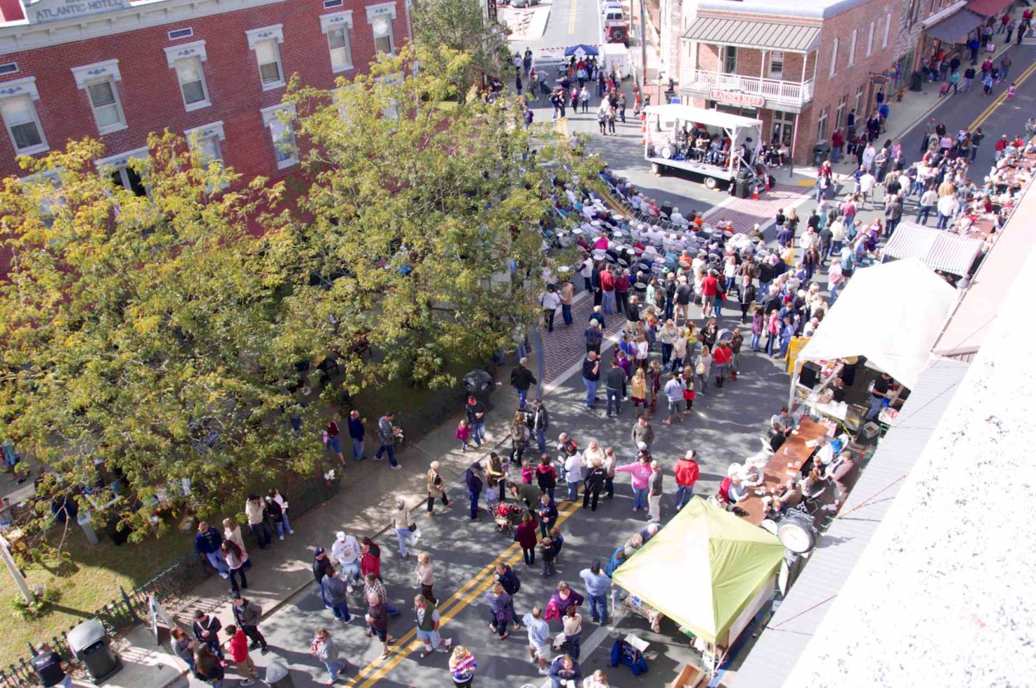 An aerial view of Berlin, Maryland during Octoberfest