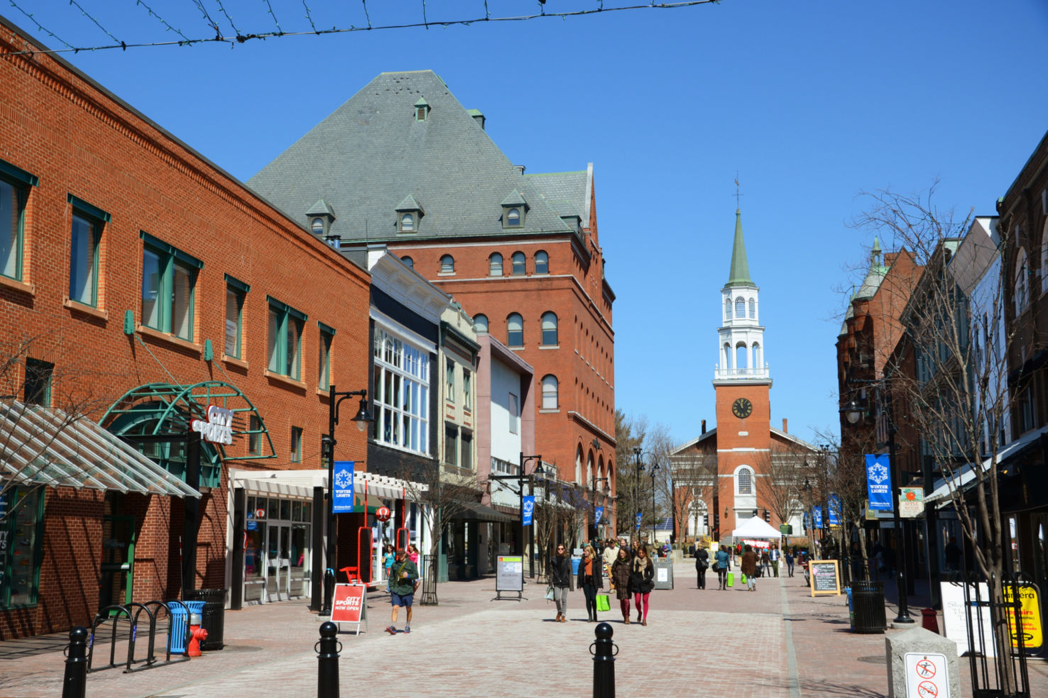 Church Street Marketplace, located in the historic district of Burlington, Vermont, USA.
