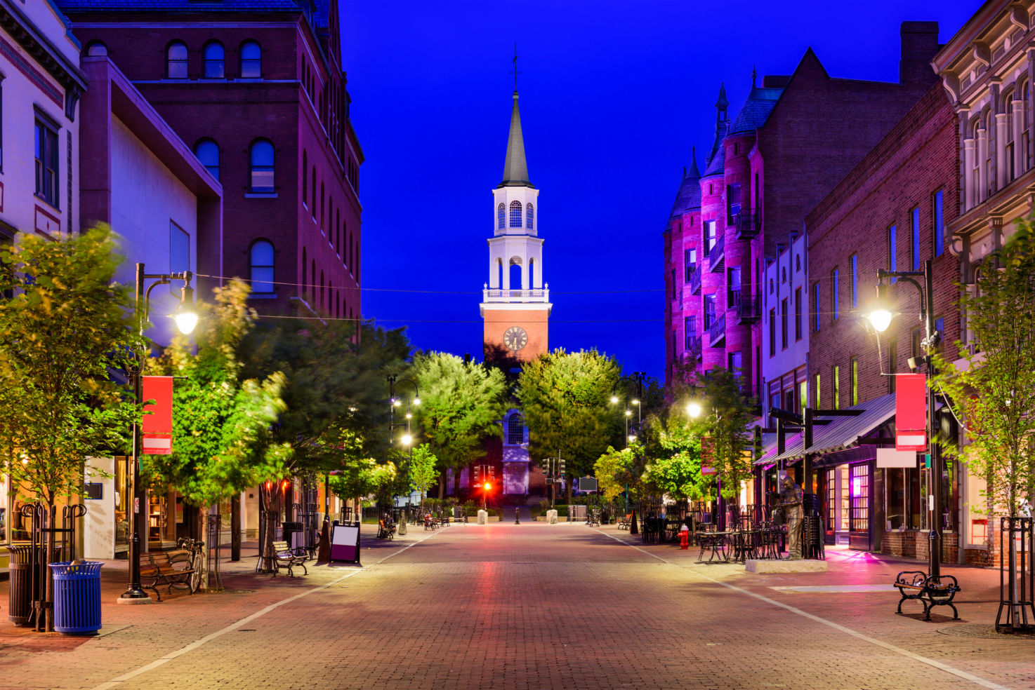 Church Street Marketplace, located in the historic district of Burlington, Vermont, USA.