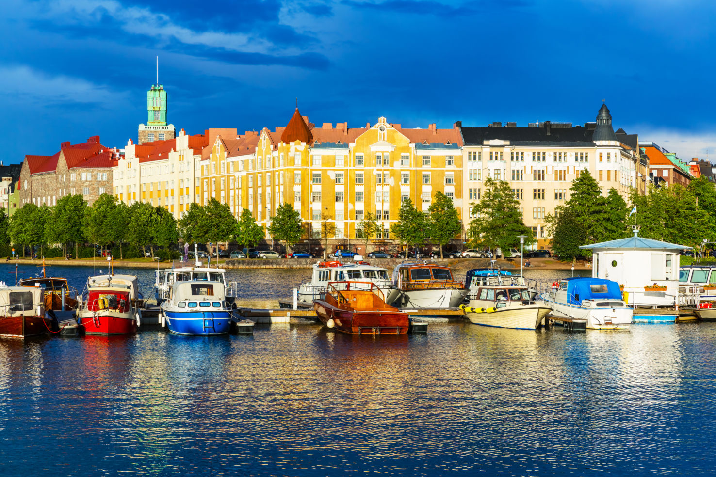 Beautiful summer scenery of the Old Town pier in Helsinki, Finland.