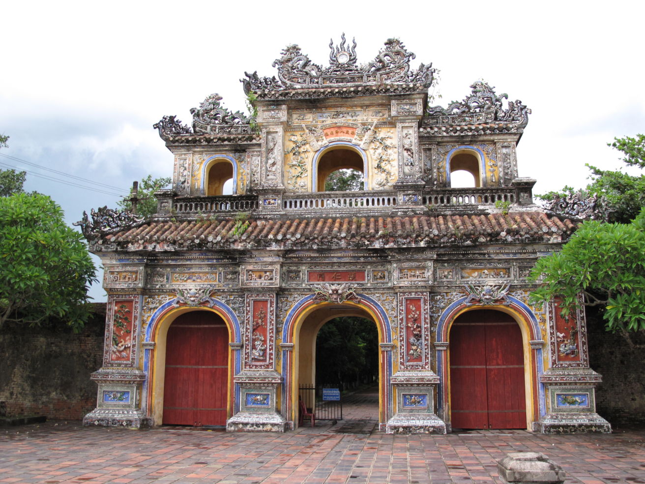 A doorway of many hues in hue vietnam